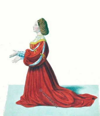  Costume Milan Italie Moyen Age 14ème siècle. costumes gothiques. la mode bourguignonne.