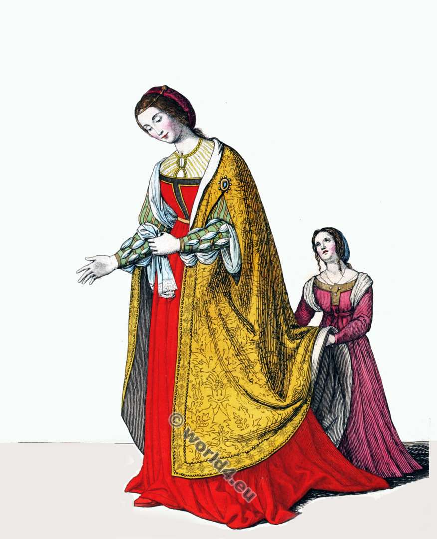 Eleanor of Portugal, Holy Roman Empress. 15th century clothing. Medieval nobility costumes. Gothic fashion
