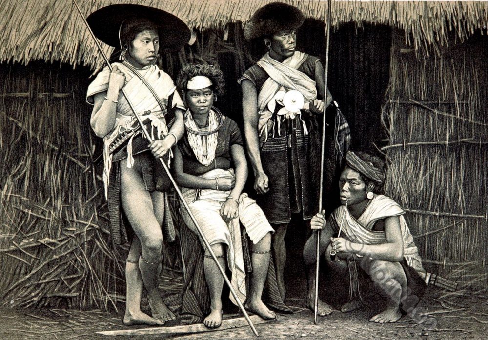 India Tribe Mizhu. Mizu. Bengal. Mishmis. Tribal Costumes. 19th century
