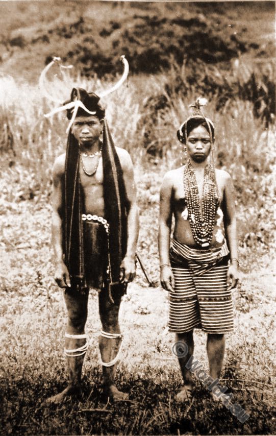 Igorot Native.head-hunters, costumes, tribe, Ifugao couple. Philippine Islands.