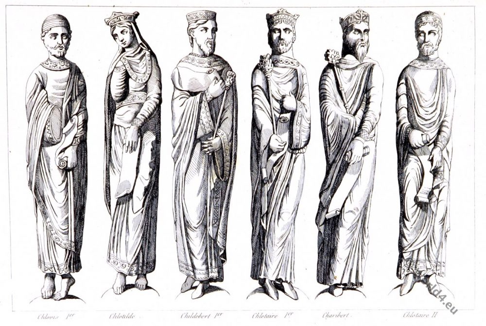 Merovingian kings. Clovis 1er, Chlotilde, Childebert 1er, Chlotaire 1er, Charibert, Chlotaire II