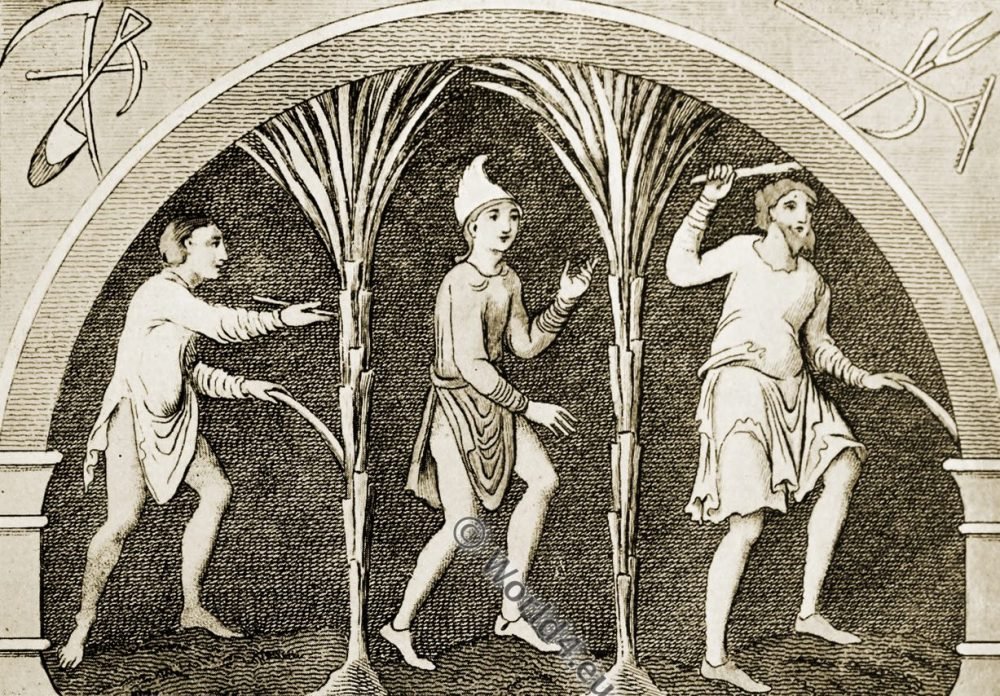 Rustics. Anglo-Saxon costumes. England fashion history Rustics, Saxon, Anglo-Saxon, costume, history, England