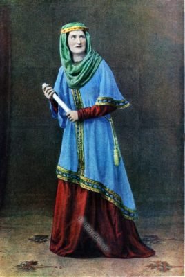 Saxon lady costume. England medieval fashion. Anglo-Saxon lady costume, England medieval fashion, dress