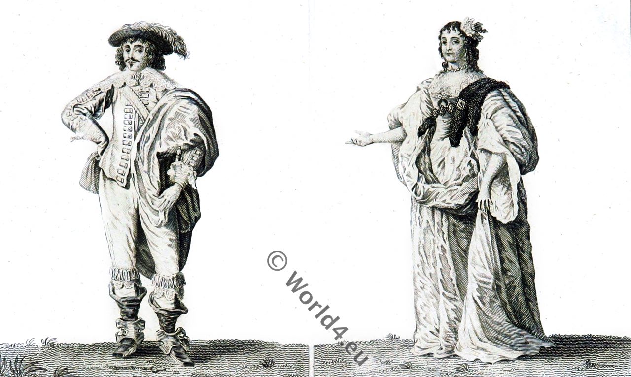 17th century fashion. Baroque costumes, London, England
