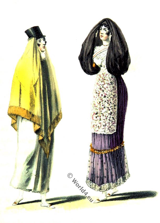 Peru Lima. Female fashion in 1821.