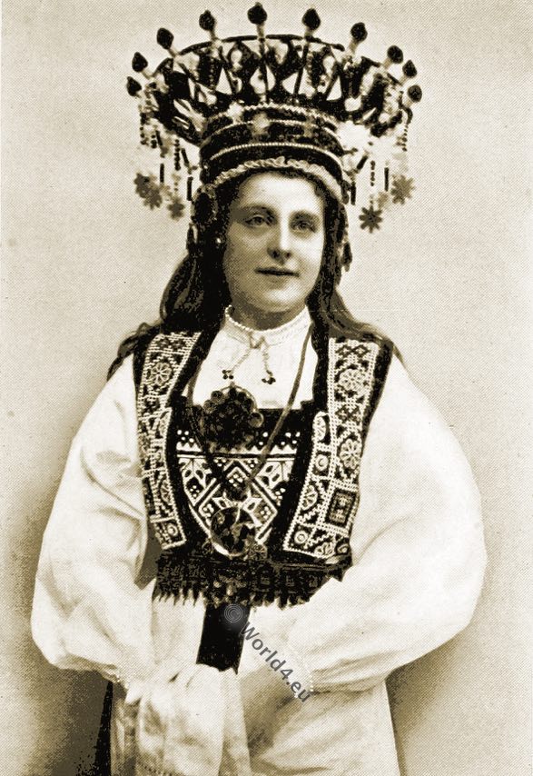 A Norwegian Bride 1896. Traditional Wedding dress.