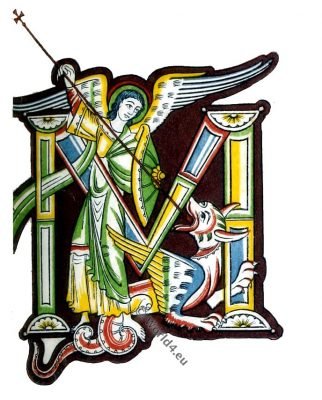 Initial letter from MS. Arundel, No. 91. Known as Psalter and Book of Hours dropcap, Inkunabel, Initial, middle ages. 13th century, illuminated manuscript, Henry Shaw
