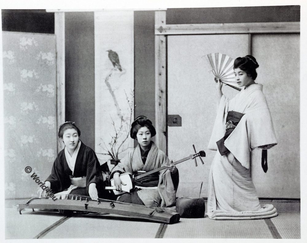 Musical Entertainment, Geisha, historical, historic, Japan, costume, Kimono, Kazuma Ogawa, Photographer,