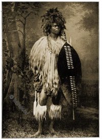 Zulu Warrior. Zulu-Kraal. South Africa 1899.