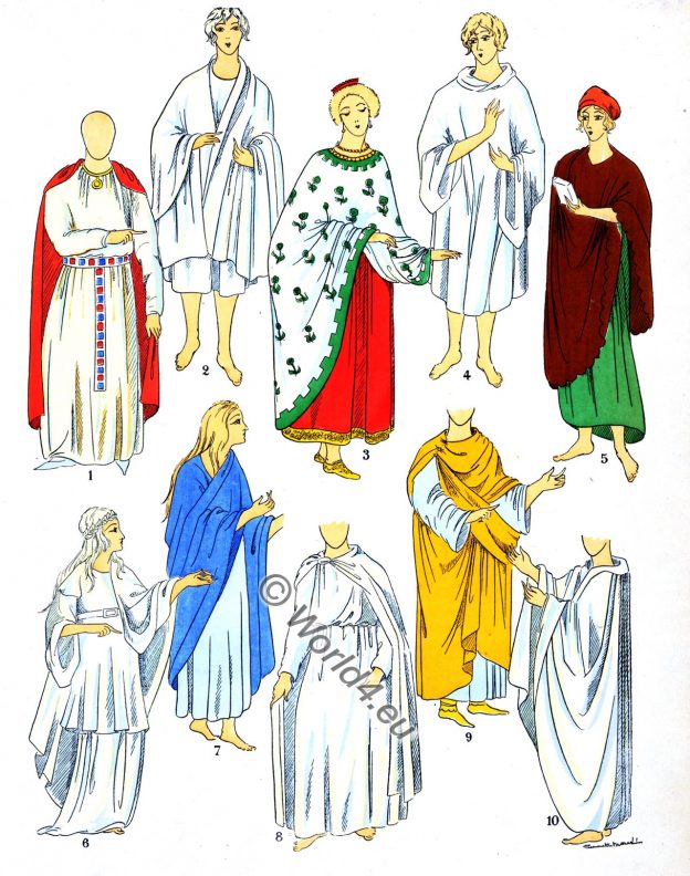 gallic, cloaks, Gauls, dresses, fashion, Merovingian costume history, Paul-Louis de Giafferri