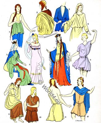 Gallic Busts, Gauls, dresses, Merovingian costume history