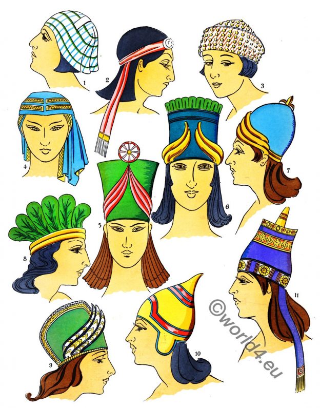 Fashion, history, Ancient, Assyrian, Coiffures, Hats, Paul Louis de Giafferri