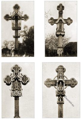 Crosses, Kovno, Lithuania, peasant art, Decorative arts, ornaments, woodwork, Crafts