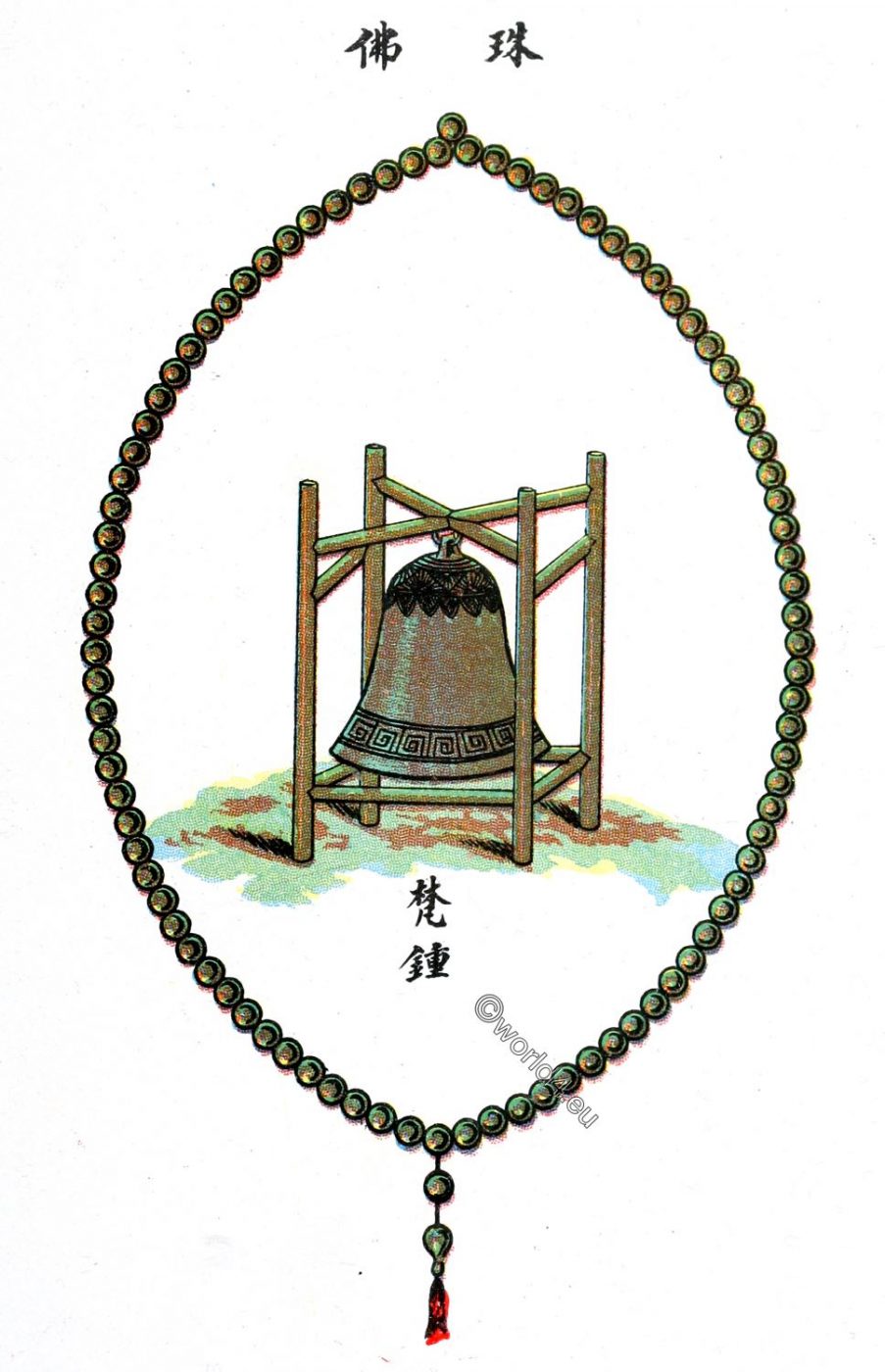 Buddhist, bell, China, Buddhism, beads, 108 strokes