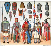 War costumes in the Middle Ages. Flags, banners, standards.