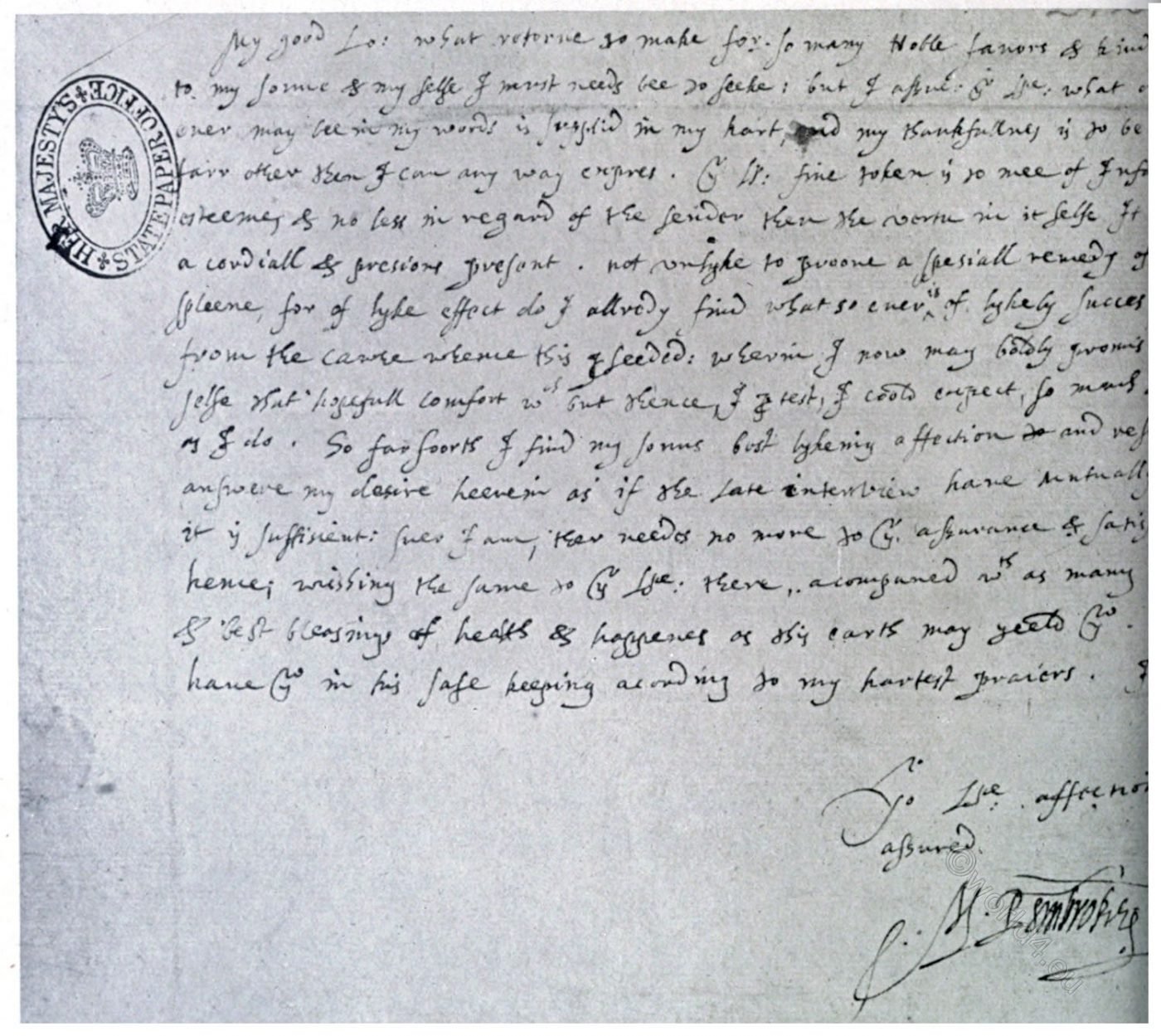 Holograph letter, Countess, Pemproke, Lord Burghley,