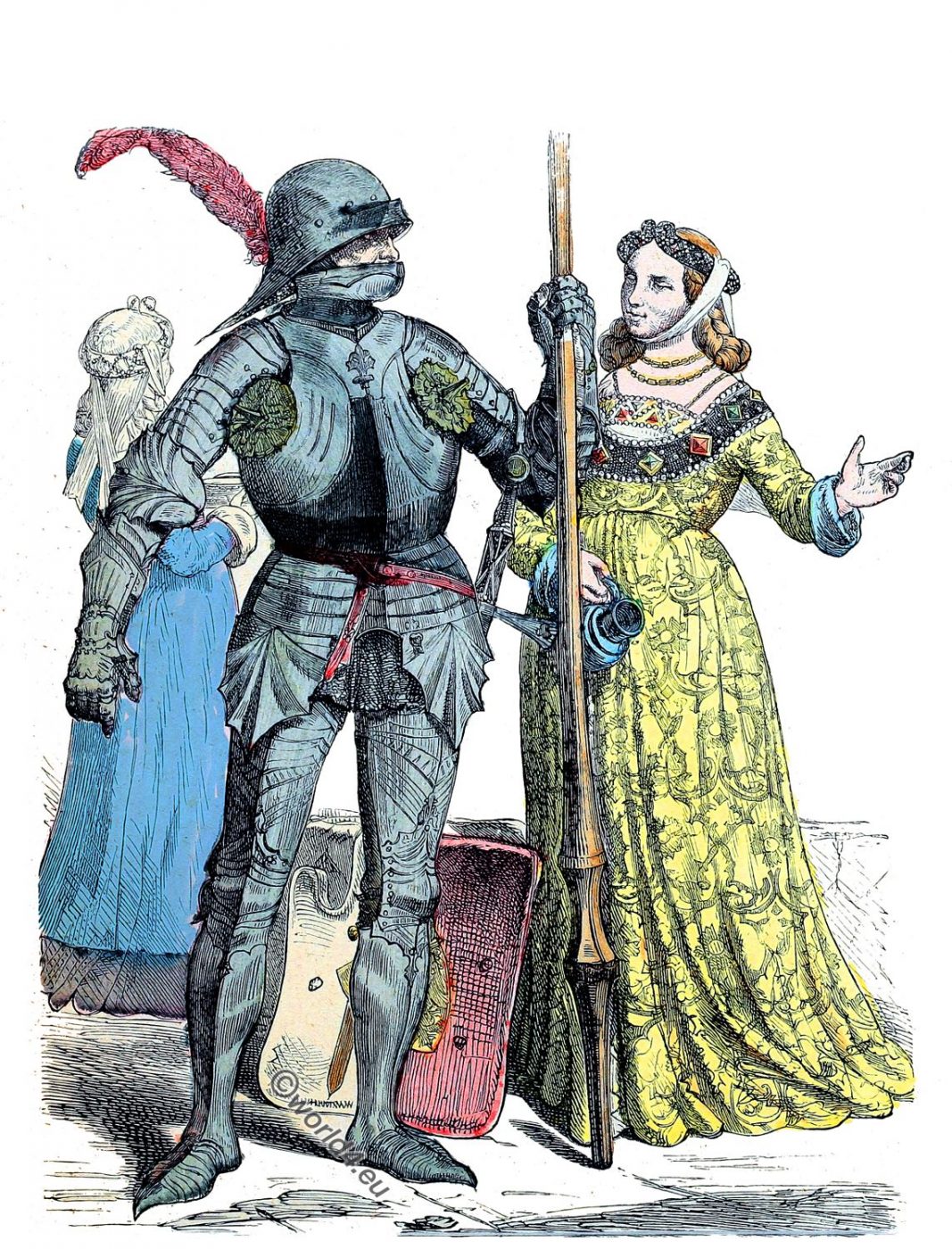 German knight, noblewoman, middle ages, dresses, costume