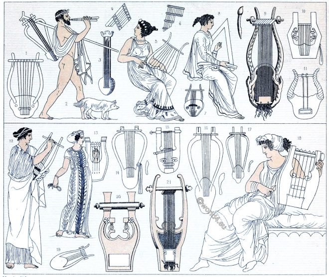 lyre, flute, syrinx, pan flute, Ancient, Greece, Greek, musical instruments,