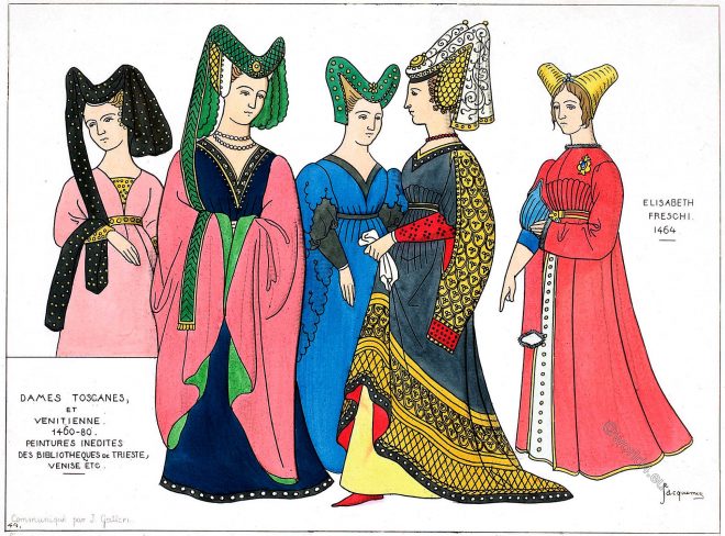 Tuscan, Venetian, Ladies, fashion, italy, middle ages, hennin,