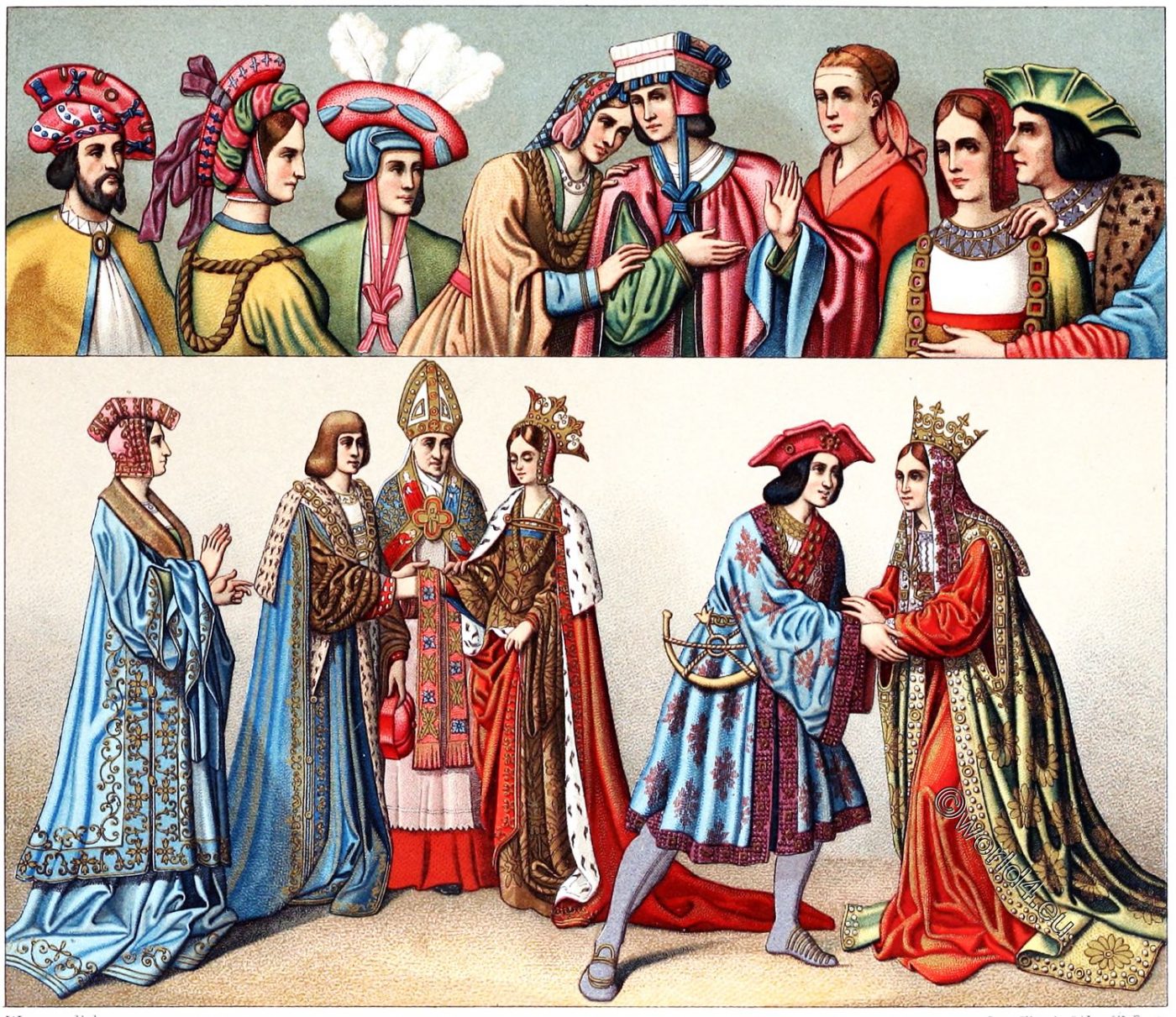 Costume, history, Civil dress, Middle Ages, hairstyles, headgear, 15th century,