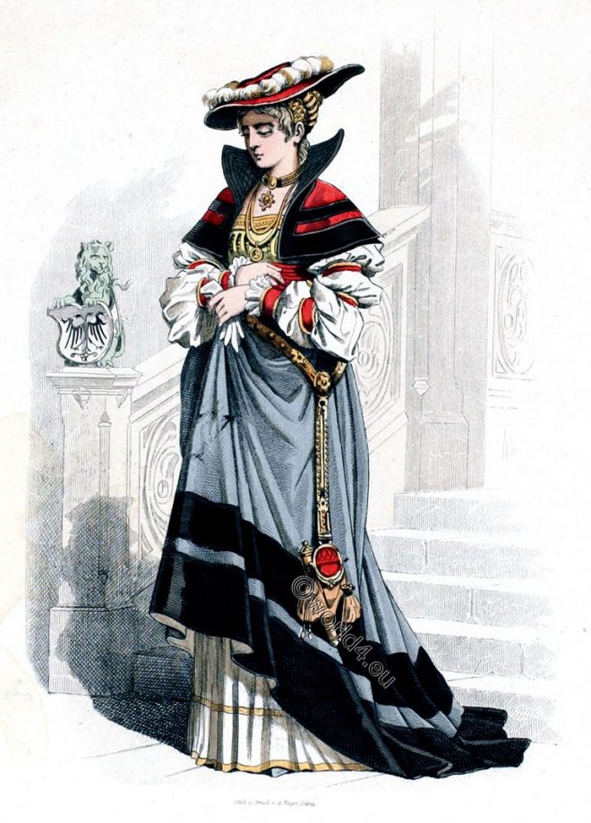 Renaissance, beret, camelot, partlet, German, costume, Noblewoman, fashion