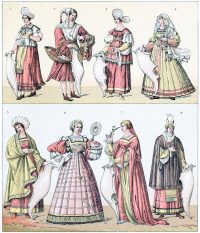 Italy. Female costumes of the early Renaissance. The balzo.