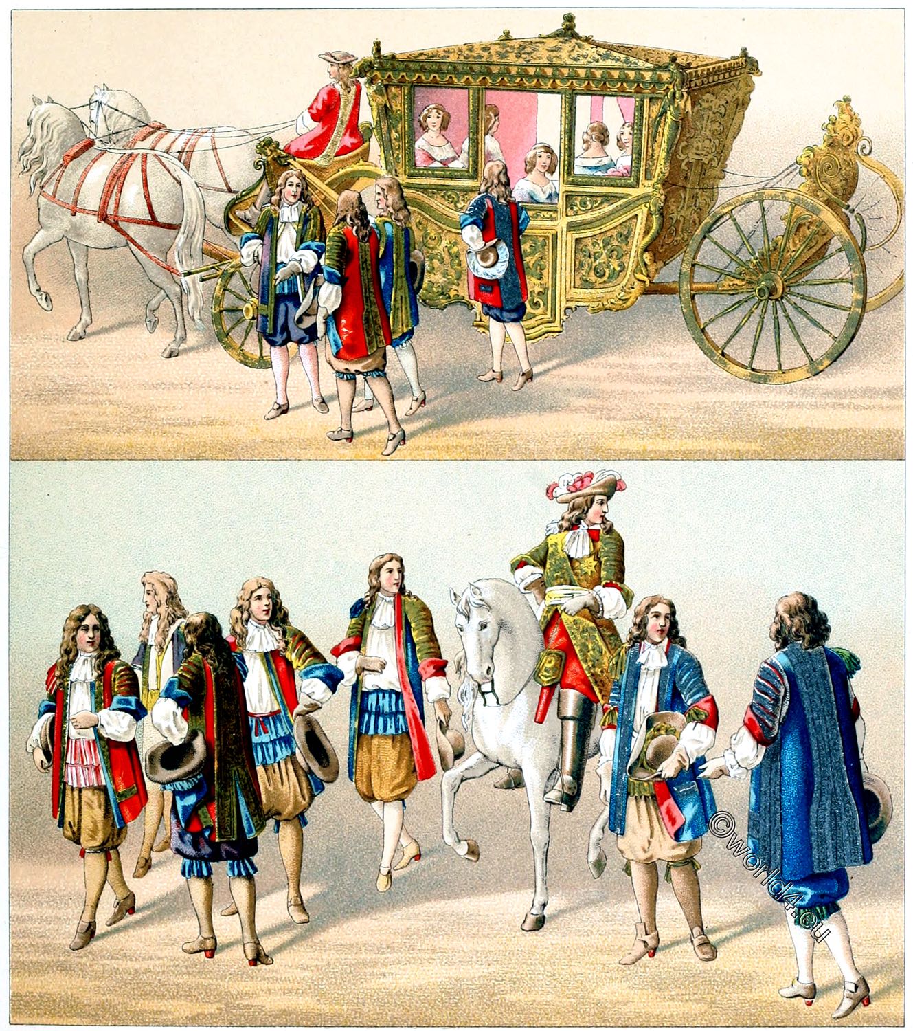 Louis XIV and the officers in the livery of the royal house.