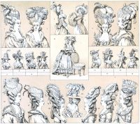 Hairstyles, hats and caps. Reign of Louis XVI and Marie Antoinette.