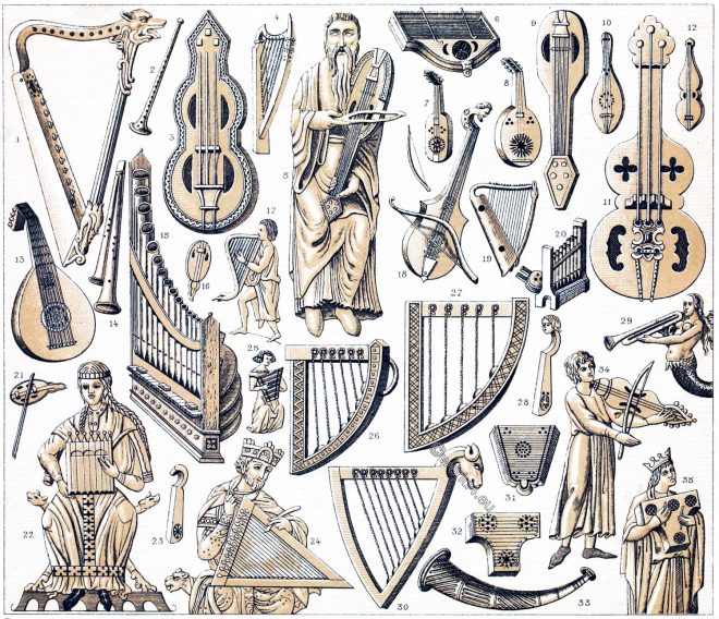 Medieval, Musical, instruments, Middle Ages, wind instruments, string instruments, stringed instruments,