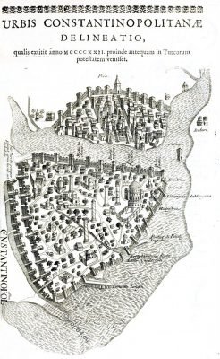 Constantinople, Bird’s-eye, view, middle ages, Copper, Engraving