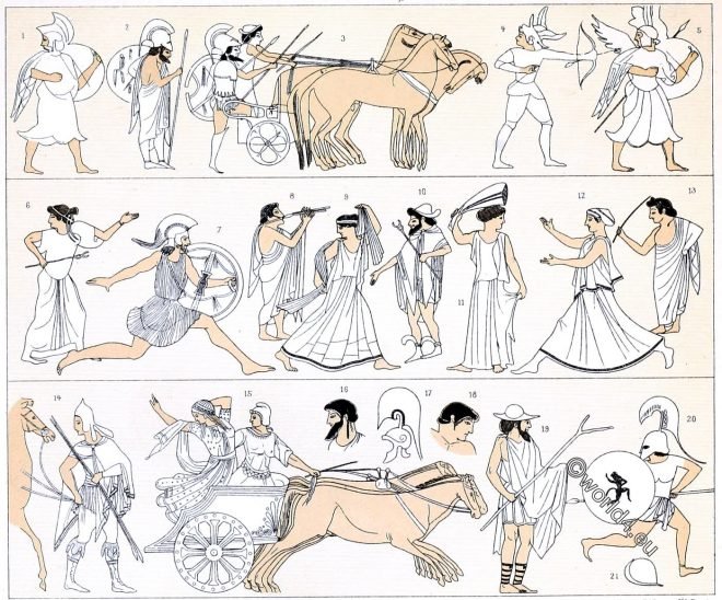 Etruscans, Etruria, costumes, clothing, dress, carriage, culture, Auguste Racinet