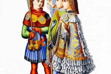 Italy, herald, squires, middle ages, costumes, fashion, Mi-Parti, poulines