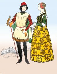 Italy 15th century. Typical Italian Renaissance woman's ensemble.