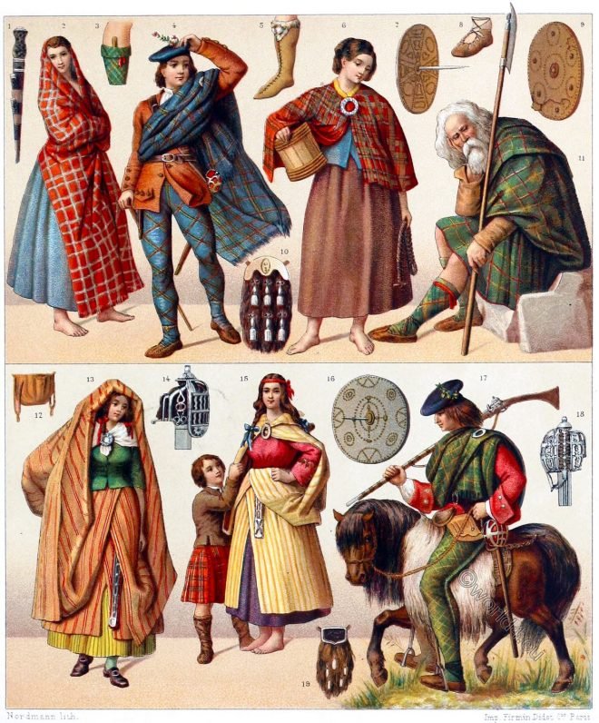 mountain, dwellers, Scotland, national, costumes, weapons, clans,