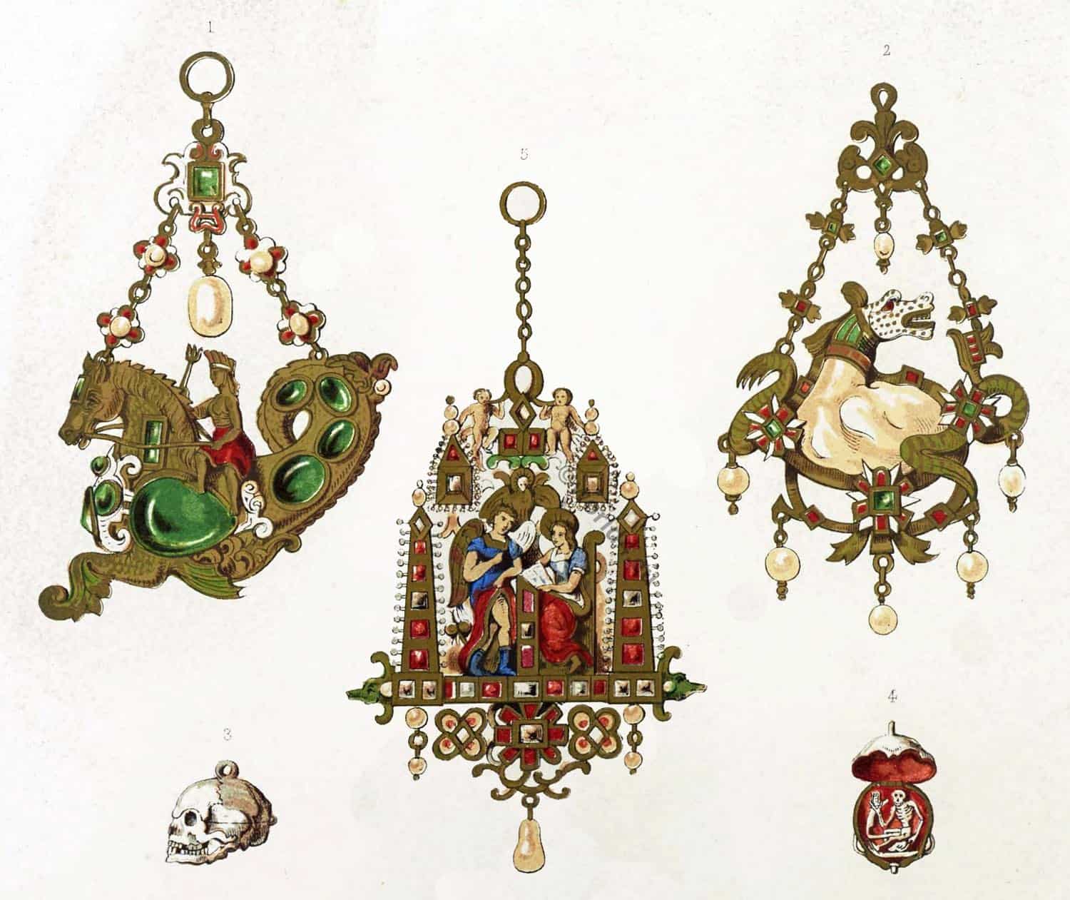 Jewels, renaissance, Sea-horse, Death's Head, skull