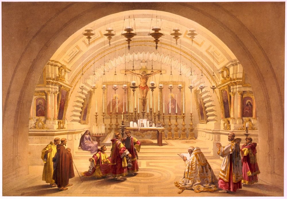 Calvary, or Golgotha in the Church of the Holy Sepulchre at Jerusalem.