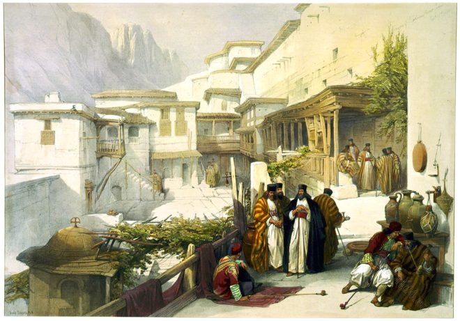 court, convent, monks, Saint, Catherine, Mount, Sinai, David Roberts,