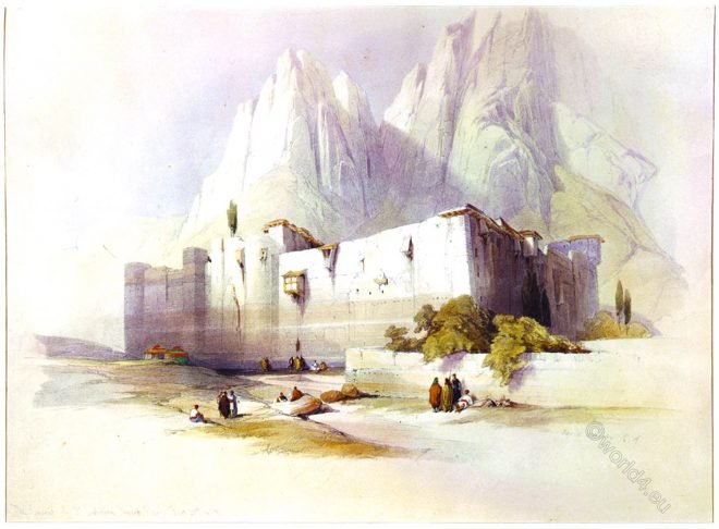 convent, Saint, St, Catherine, Mount, Sinai, David Roberts,