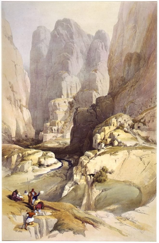 David Roberts, Nabataean, Theatre, Petra, Holy Land, Palestine, Jordan,