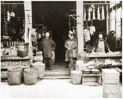 A shop and street in Chinatown of San Francisco.