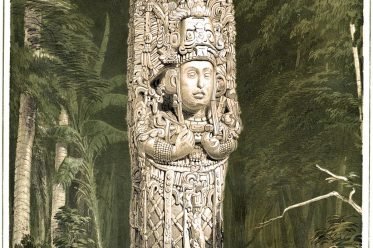 Maya, idol, Copan, Honduras, dress, maize, god, Frederick Catherwood,