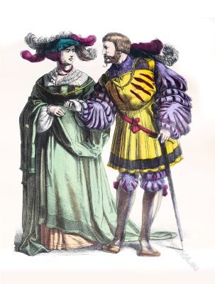 Medieval Garb of German Noble Ladies and a Duke, 13th century.