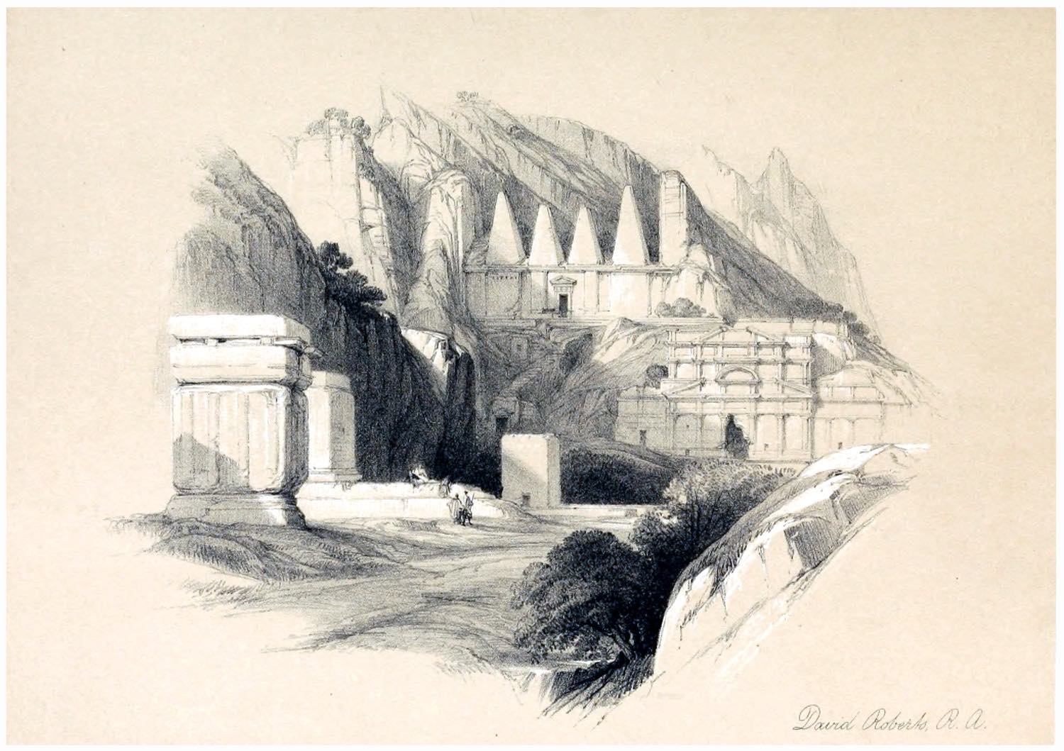 David Roberts, Necropolis, Petra, Jordan, Holy Land, 