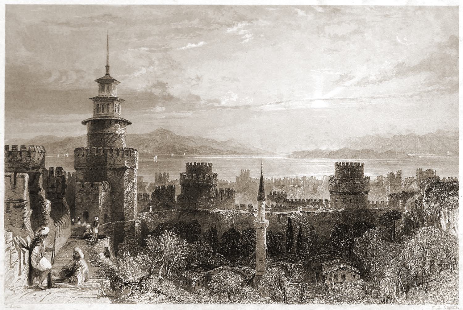 Thomas Allom, prison, Seven, Towers, Constantinople, Architecture,