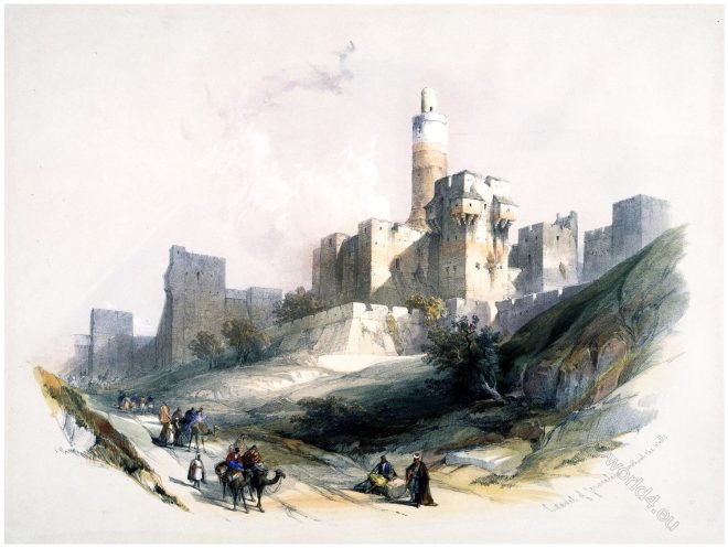 Tower, David, Jerusalem, Citadel, Israel, Holy Land, David Roberts, Levant