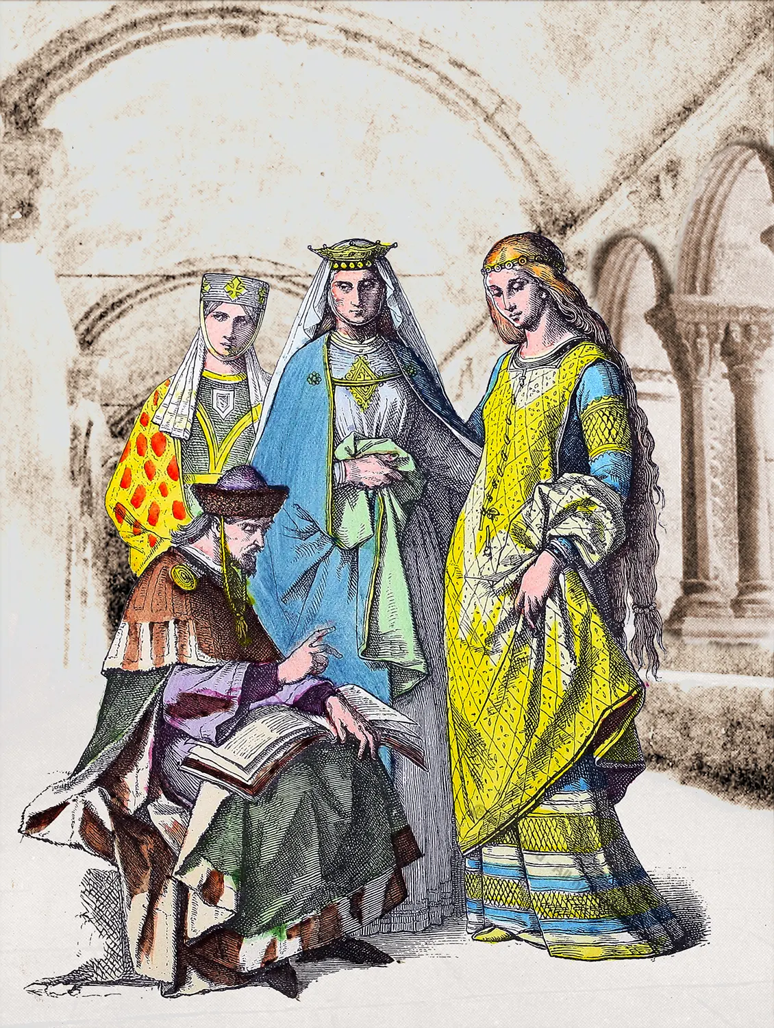 Medieval Garb of German Noble Ladies and a Duke, 13th century.