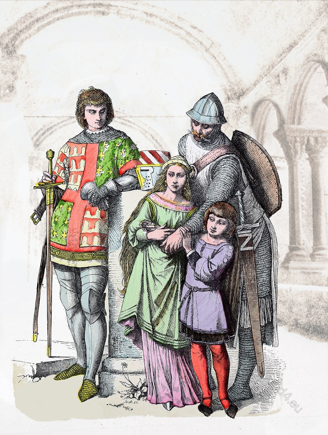 German, Knights, Family, Middle ages, costumes, 13th century