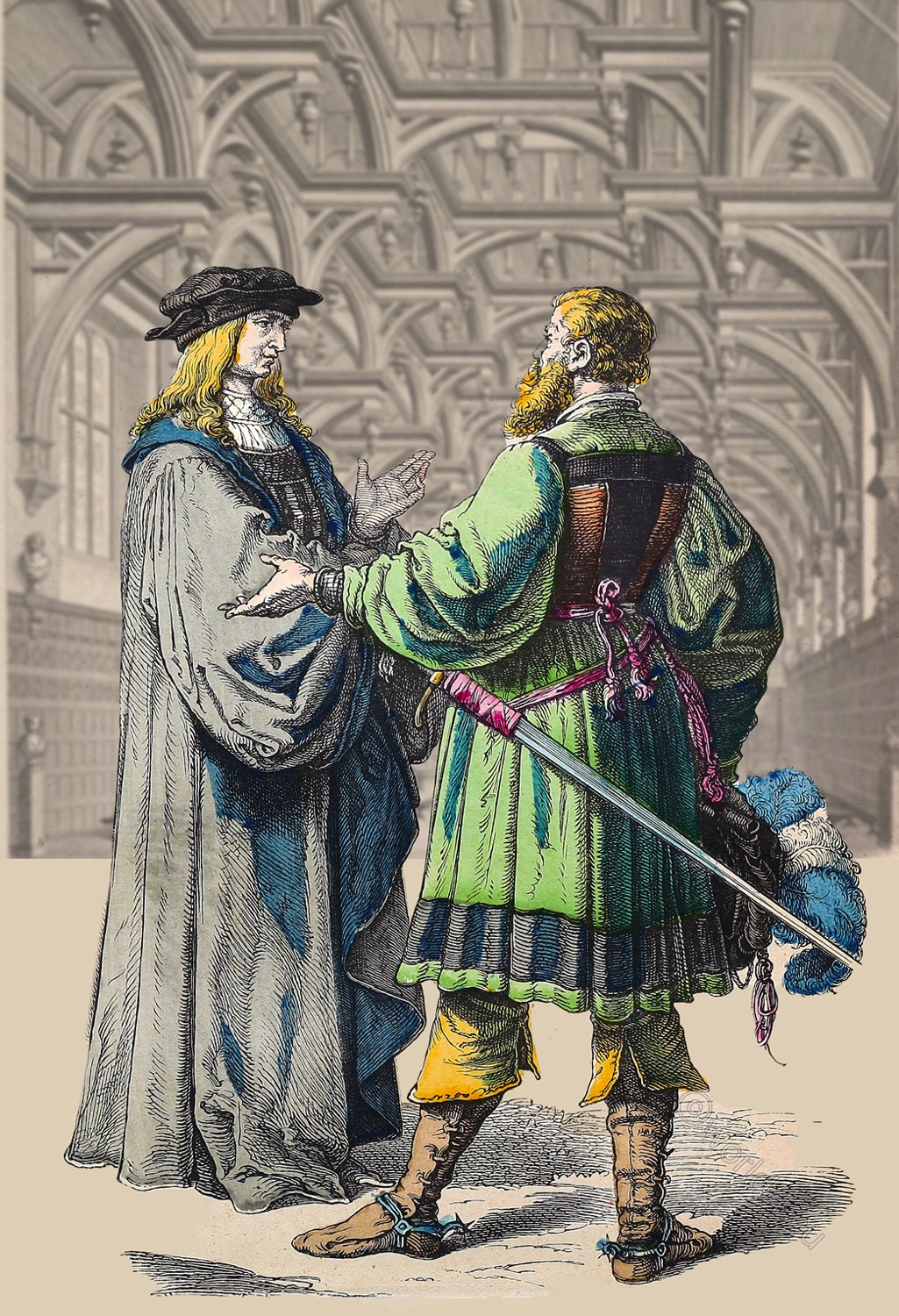 Early 16th century clothing of a German magistrate and knight.