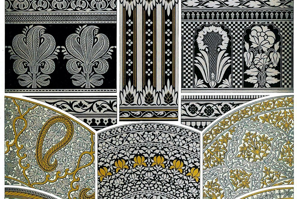 Racinet, Niellos, engraved, metals, Ornamental, decorations, India,