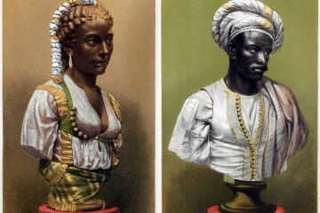 Bust of a black African woman and man by Charles Cordier